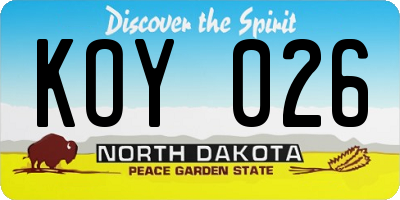 ND license plate KOY026