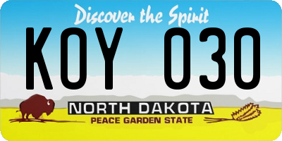 ND license plate KOY030