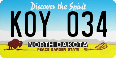 ND license plate KOY034