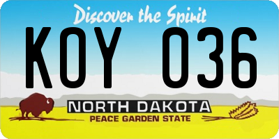 ND license plate KOY036