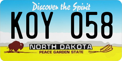 ND license plate KOY058