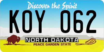 ND license plate KOY062