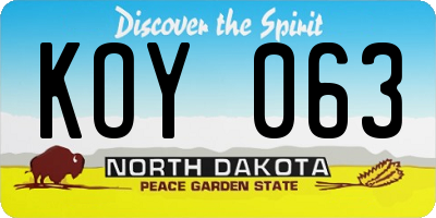 ND license plate KOY063