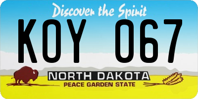 ND license plate KOY067