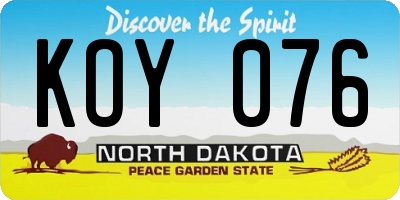 ND license plate KOY076