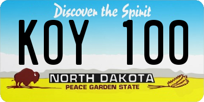 ND license plate KOY100