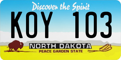 ND license plate KOY103