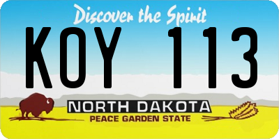 ND license plate KOY113