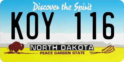 ND license plate KOY116