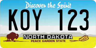 ND license plate KOY123