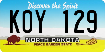 ND license plate KOY129