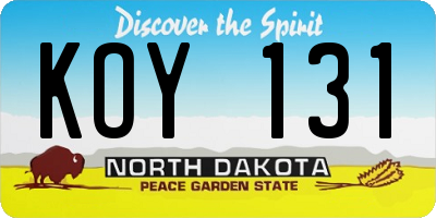 ND license plate KOY131