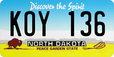 ND license plate KOY136