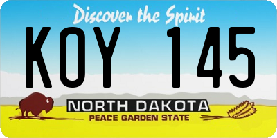 ND license plate KOY145