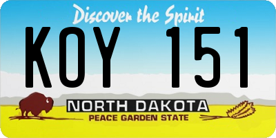 ND license plate KOY151