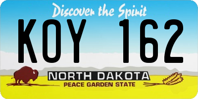 ND license plate KOY162