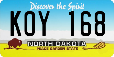 ND license plate KOY168