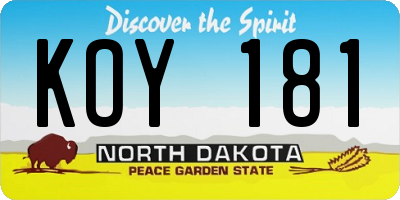 ND license plate KOY181