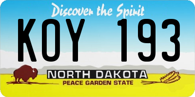 ND license plate KOY193
