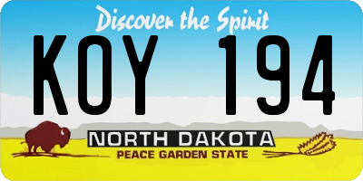 ND license plate KOY194