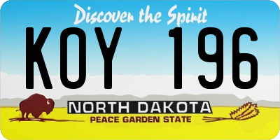 ND license plate KOY196
