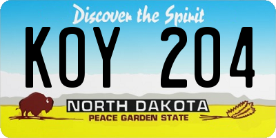ND license plate KOY204