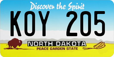 ND license plate KOY205