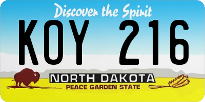 ND license plate KOY216