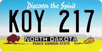 ND license plate KOY217