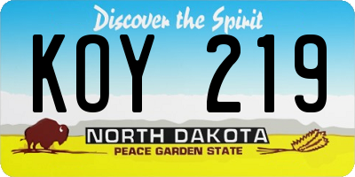 ND license plate KOY219