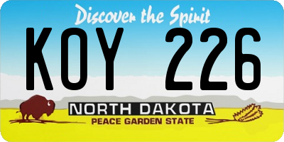 ND license plate KOY226