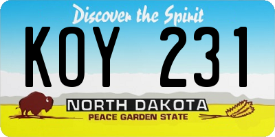 ND license plate KOY231