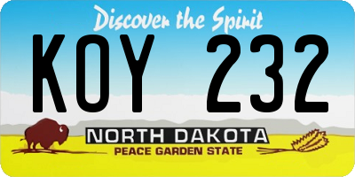 ND license plate KOY232