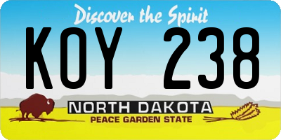 ND license plate KOY238