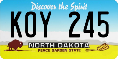 ND license plate KOY245