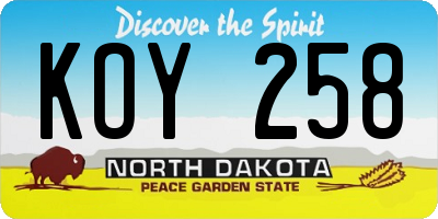 ND license plate KOY258