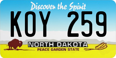 ND license plate KOY259