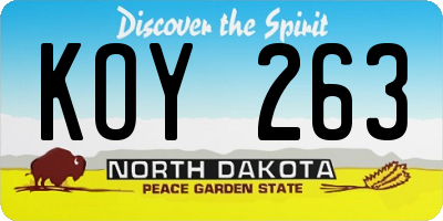 ND license plate KOY263
