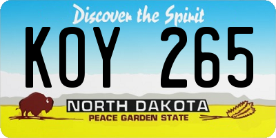 ND license plate KOY265
