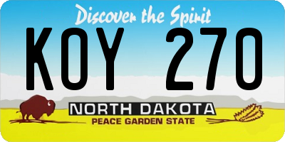 ND license plate KOY270