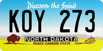 ND license plate KOY273
