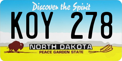 ND license plate KOY278