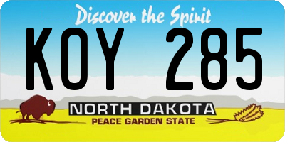 ND license plate KOY285