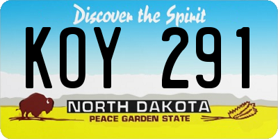 ND license plate KOY291