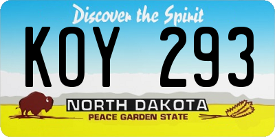 ND license plate KOY293