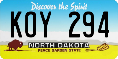 ND license plate KOY294