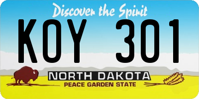 ND license plate KOY301