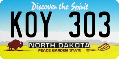 ND license plate KOY303
