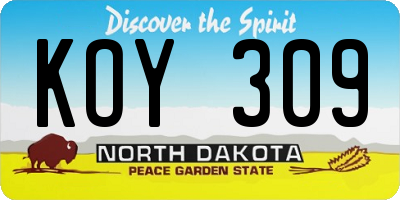 ND license plate KOY309