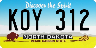 ND license plate KOY312